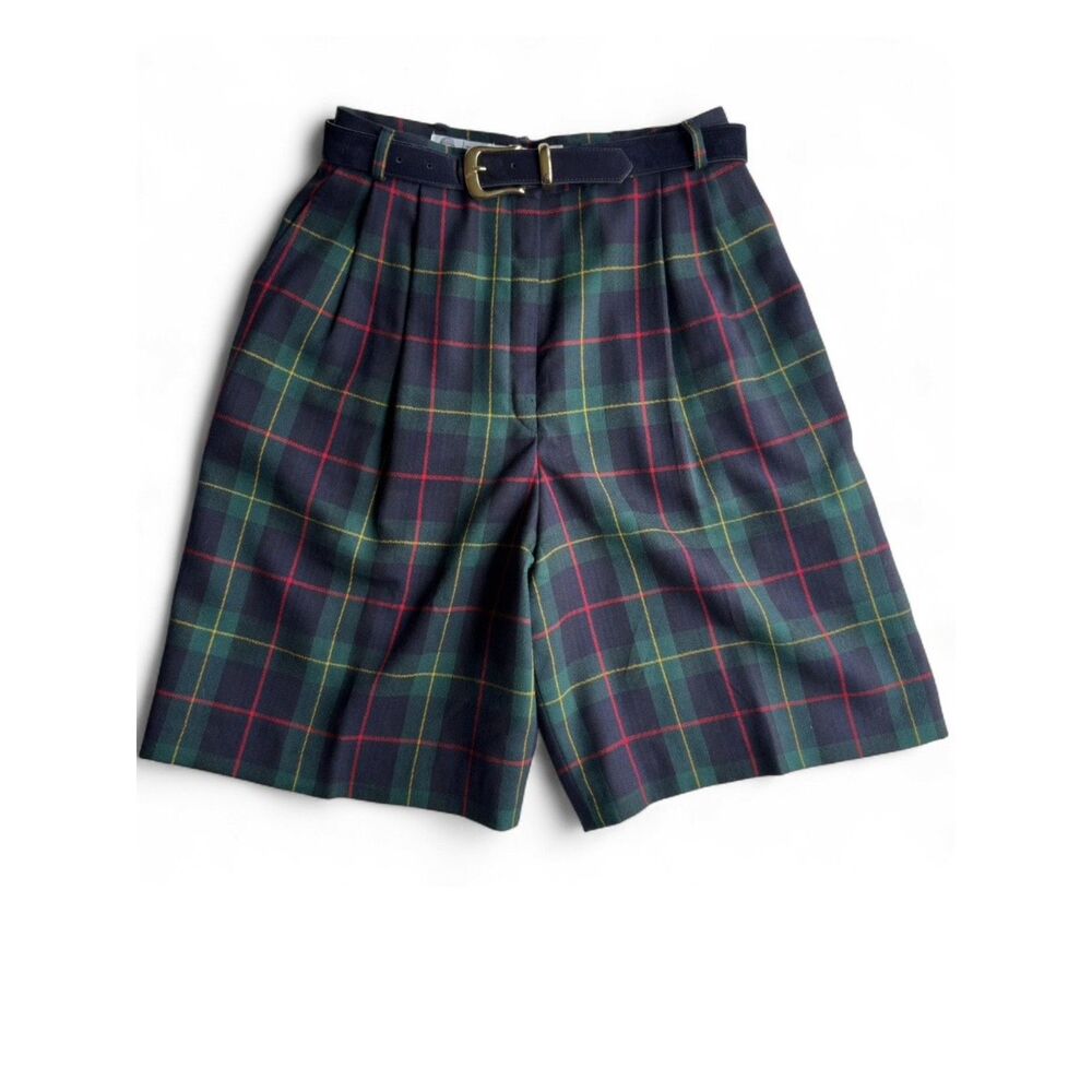 VTG 100% Pure Wool Tartan Bermuda Shorts High Waisted Pleated Made in USA size 8